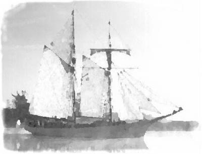 La go&eacute;lette Belle-Poule dans les brumes de la Charente